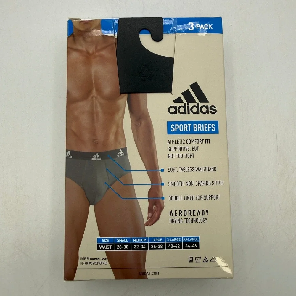Adidas Performance Stretch Cotton Sport Briefs Mens XL Black Grey Sport IR0837